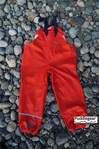 Puddlegear Kids Rain Pants in Red (bib, overall, shell style)