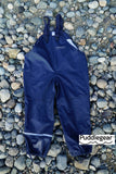 Puddlegear Kids Rain Pants in Navy Blue (bib, overall, shell style)